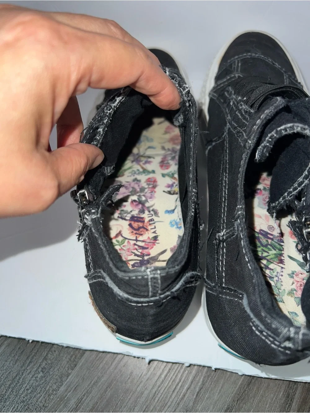 Blowfish Malibu Black Slip-On Sneakers | Distressed Canvas | Side Zip | Women’s